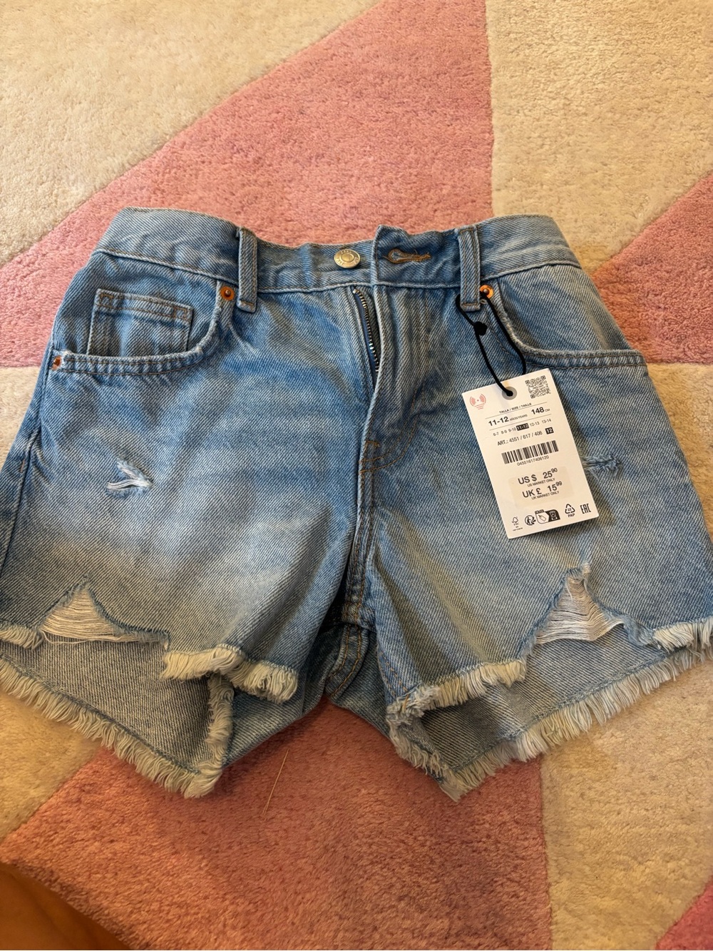 Zara  Girls Light Blue Distressed Denim Shorts
